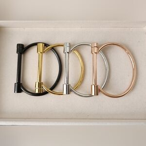 Rose Gold Stainless Steel Screw Bar Cuff Horseshoe Bracelet Unisex